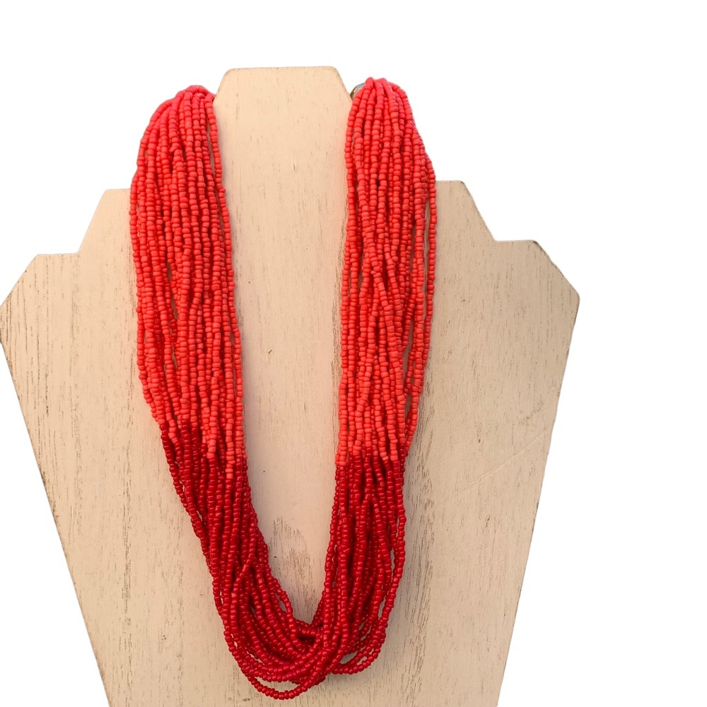 NWT Talbots Red and Coral Beaded Necklace 20”